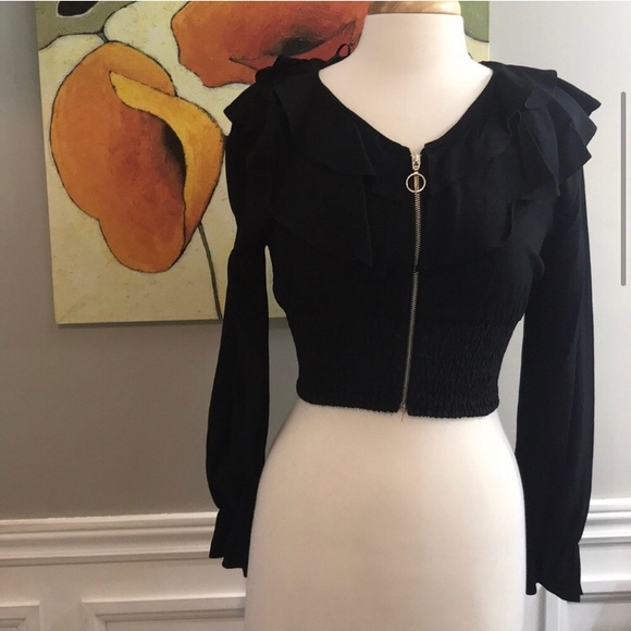 ZARA black ruffled zip front top size M - Picture 4 of 7